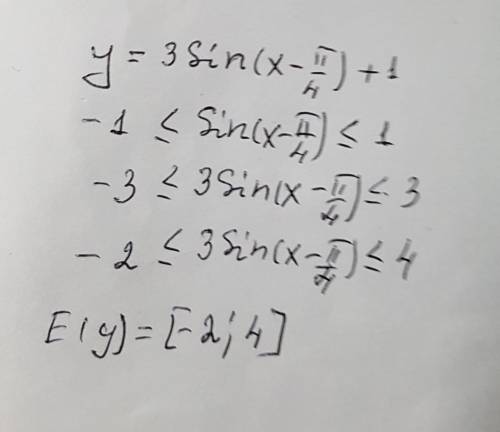 Найти область значения функции y=3*sin(x-п/4)+1