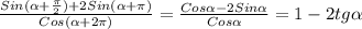 \frac{Sin( \alpha + \frac{ \pi }{2} )+2Sin( \alpha + \pi )}{Cos( \alpha +2 \pi )} = \frac{Cos \alpha -2Sin \alpha }{Cos \alpha } = 1-2tg \alpha