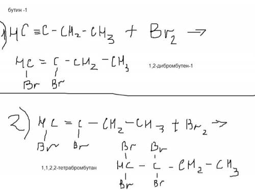 Сравнить свойства бутена и бутина. запишите уравнения реакций