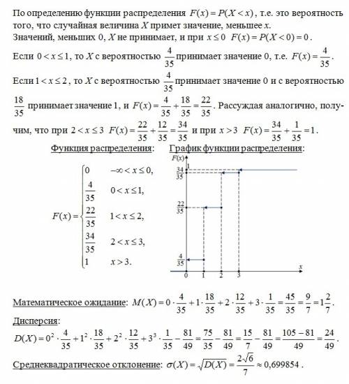 Из урны, содержащей 3 белых и 4 черных шара, вынимают на удачу 3 шара. найти закон распределения х –