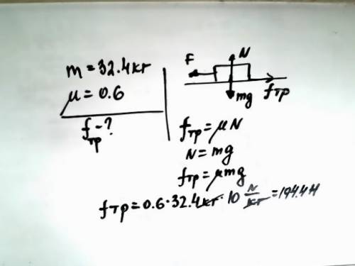 Брусок масою 32,4 кг лежить на столі, коефіцієнт тертя μ=0,6. якою може бути максимальна сила тертя