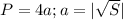 P=4a; a=|\sqrt{S} |