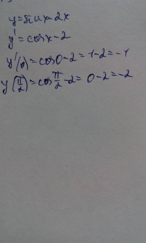 Найти значение производной функции y=sin x - 2x в точке x=0; x=π/2