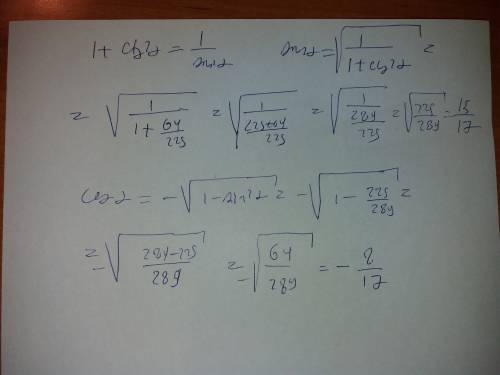 Вычислите значение cos \alpha , если ctg \alpha =-8/15 и \pi /2< \alpha < \pi