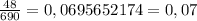 \frac{48}{690} =0,0695652174 =0,07