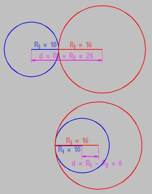 Два кола діаметрами 10 см і 16 см дотикаються.знайти відстань між центрами кіл.