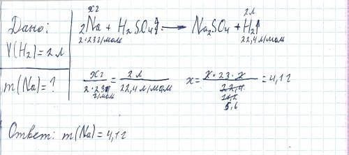 Сколько граммов натрия нужно растворить в серной кислоте, чтобы получить 2 л водорода
