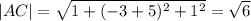 |AC| = \sqrt{ 1 + (-3 + 5)^{2} + 1^{2} } = \sqrt{6}