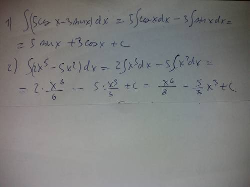 Найти общий вид первообразной функции f(x)=5cosx-3sinx , f(x)=2x^5-5x^2