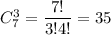 C^3_7= \dfrac{7!}{3!4!}= 35