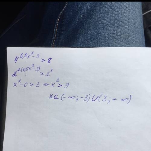 Решить неравенство 4^(0,5x^2-3)> 8