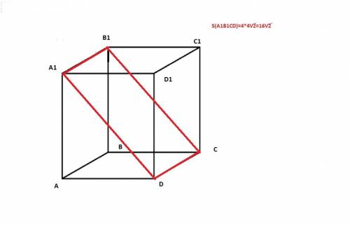 Решить ! ребро куба abcda1b1c1d1 равно 4. найдите площадь сечения куба, проходящего через точки a1b1