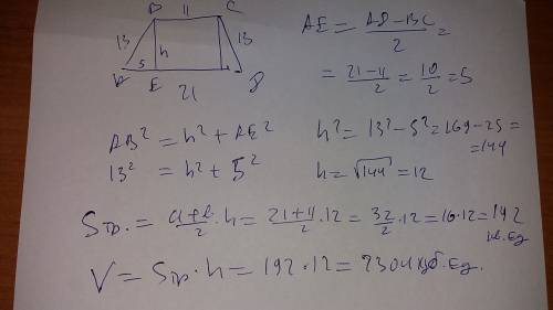 Основанием прямой призмы служит равнобедренная трапеция abcd , в которой ab = cd = 13 , bc = 11 , ad