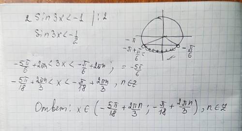 Решите неравенство: 2sin3x < -1