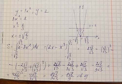 Вычислить площадь фигуры, ограниченной линиями y=3x^2; y=2