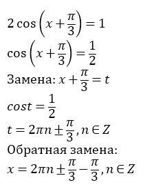 Решить подробно уравнение 2cos(x+π/3)=1 ответ: (x=±π/3-π/3+2πk)