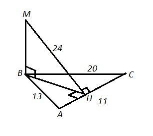 31 , сторони трикутника дорівнюють 11 см, 13 см і 20 см. через вершину найменшого кута проведено пер