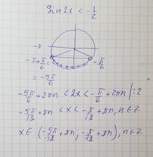 Решите неравенство: sin 2x < -1/2