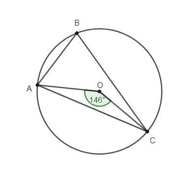 Точка b кола і точка o - центр цього кола - лежать по один бік від хорди ac. знайти кут abc , якщо к