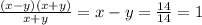 \frac{(x-y)(x+y)}{x+y}=x-y=\frac{14}{14}=1