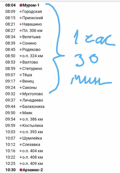 Электропоезд выехала из муром в сторону арзамаса за 1час 30 минут какие станций он успеет проехать з