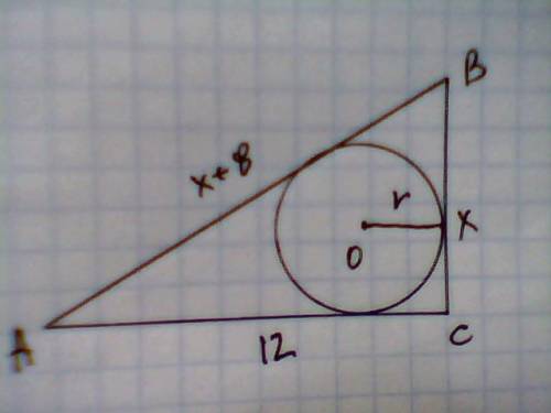 Один из катетив прямокутного трикутника дорівнює 12 см а гипотинуза больше иншого катета на 8.знайти
