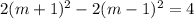 2(m+1)^2-2(m-1)^2=4