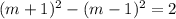 (m+1)^2-(m-1)^2=2