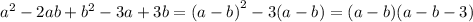 {a}^{2} - 2ab + {b}^{2} - 3a + 3b = {(a - b)}^{2} - 3(a - b) = (a - b)(a - b - 3)