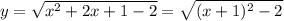 y=\sqrt{x^2+2x+1-2} =\sqrt{(x+1)^2-2}