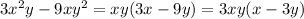 3 {x}^{2} y - 9x {y}^{2} = xy(3x- 9y) = 3xy(x- 3y)