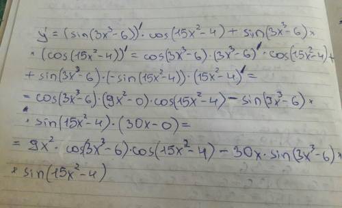 Y= sin (3x^3 -6) cos (15x^2 -4) найти производную с полным решение и мейби скажите сайт на котором в