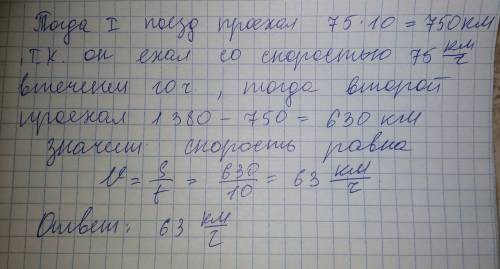 Из двух городов расстояниемежду которыми 1380км вышли одновременно навстречу друг другу два поезда и