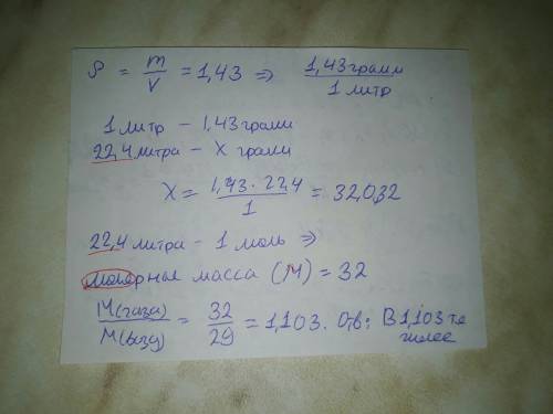 Плотность газа равна 1,43 г / л. во сколько раз этот газ тяжелее или легче воздуха? густина газу дор