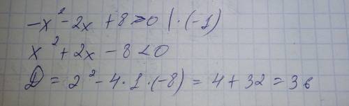 Линейные и кв. неравенства, решение через дискриминант -x^2-2x+8> 0