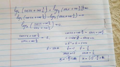 Log2(cos(2x)+ cos(x/2)) + log1/2(sin(x) + cos(x/2)) = 0