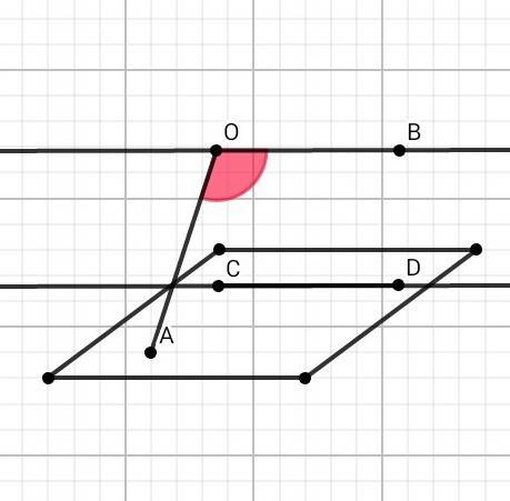 Прямые ов и сd параллельные, а оа и сd – скрещивающиеся прямые. найдите угол между прямыми оа и сd,