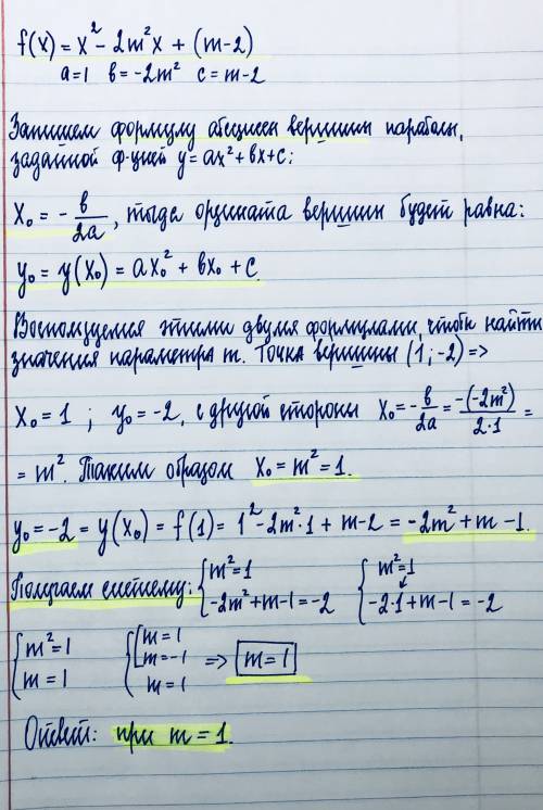 Дана функция f: r -> r, f(x) = x^2-2xm^2+m-2. найдите действительные значения m, при которых граф