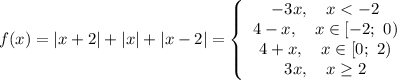 f(x)=|x+2|+|x|+|x-2|= \left\{\begin{array}{I} -3x, \ \ \ x