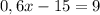 0,6x-15=9