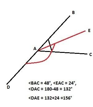 Який кут утворює бісектриса кута,що дорівнює 48 градусов, із променем доповняльним до однієї з його