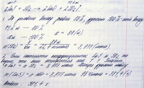 1.какую массу сульфида меди (2) надо сжечь,чтобы получить 71.2л сернистого газа,если выход реакции р