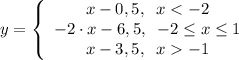 \displaystyle y=\left \{ \begin{array}{ccc}x-0,5, \;\; x-1 \end{array}\right