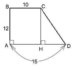 Утрапеції abcd основи ad і bc дорівнює 15см і 10см відповідно , кут а=90 градусов, ав=12см . знайдіт