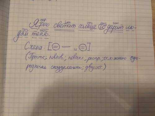 Сделать синтаксический разбор по предложению. ярко светит солнце и дарим людям тепло