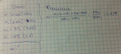 Вколбе смешали 100.г. 5%раствора соды и 200.г. и 10% раствора соды. вычислите массовую долю в получе