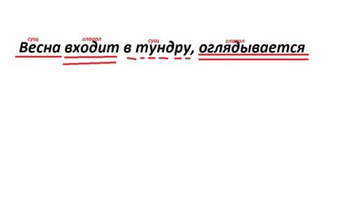 Весна входит в тундру, оглядывается. разобрать синтаксически.