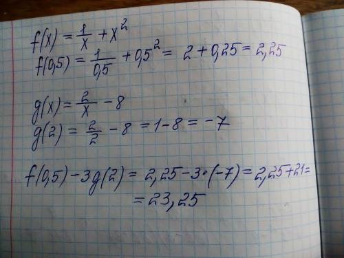 То найдите: f(0,5)-3g(2) ! если, есть формула, то напишите, чтобы похожие решать : )