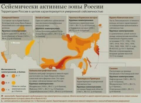 Назовите и покажите на карте наиболее сейсмоактивные районы нашей страны