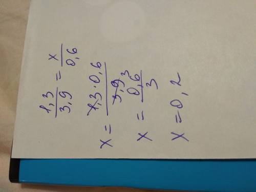 Найдите неизвестный член пропорции 1.3: 3,9=x: 0,6 !